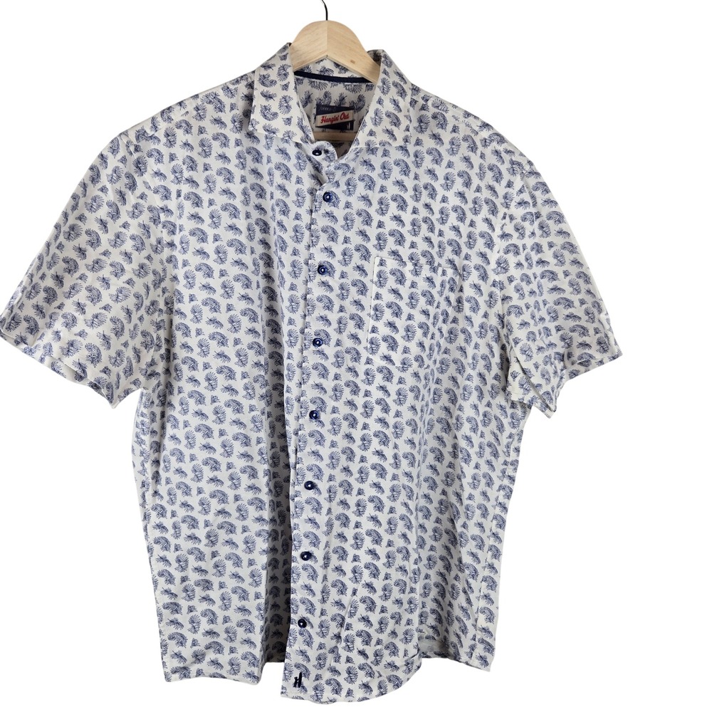 Johnnie-O Mens Shirt‎ XL Short Sleeve Button Up Hangin Out Tropical Leaf Print